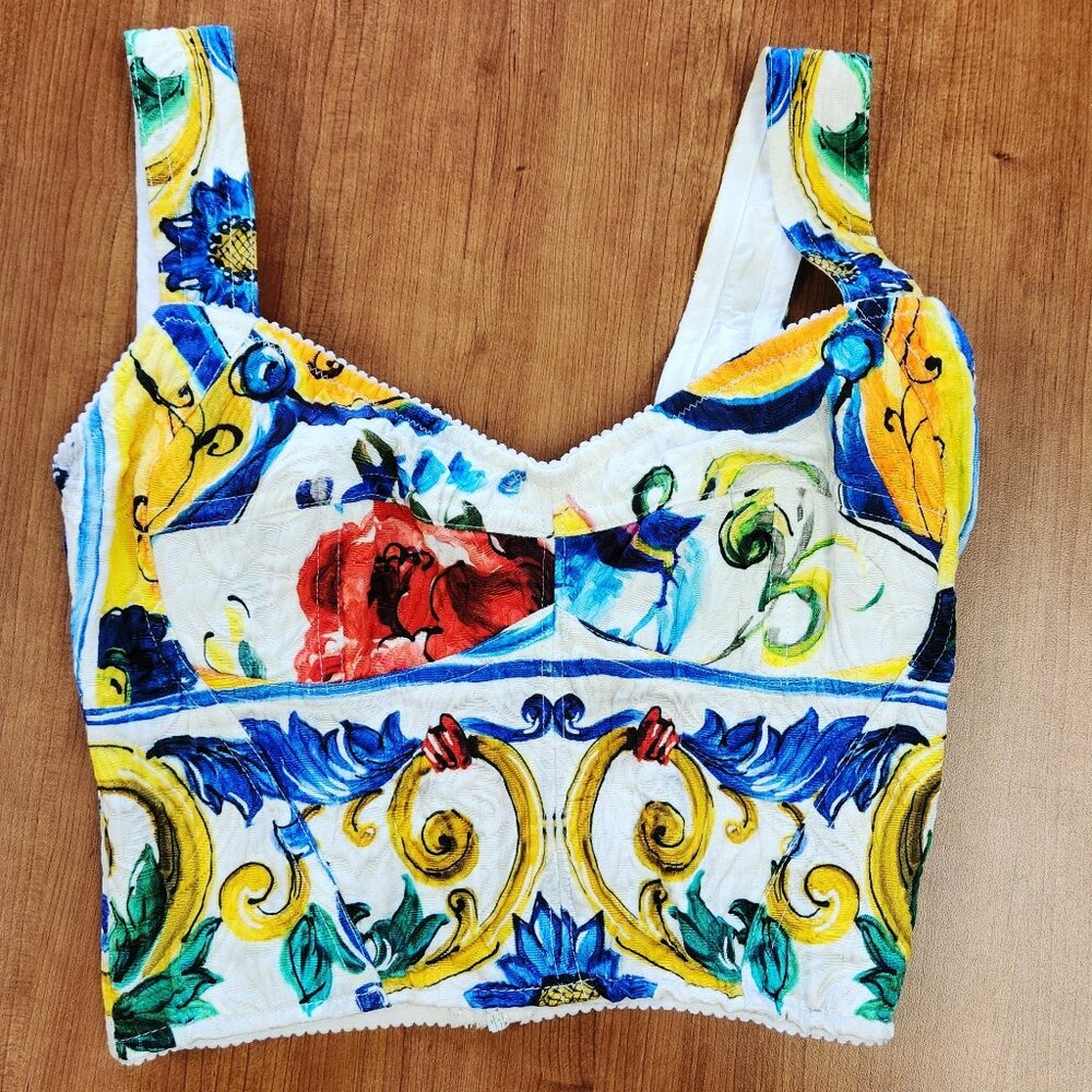 Dolce & Gabbana Majolica Colorful Bustier Crop Top